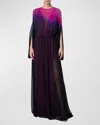 Akris Long-sleeve Sheer Silk Georgette Gown In Magenta-purple