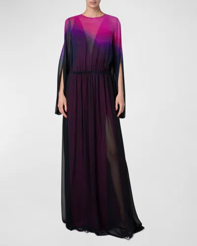 Akris Long-sleeve Sheer Silk Georgette Gown In Magenta-purple