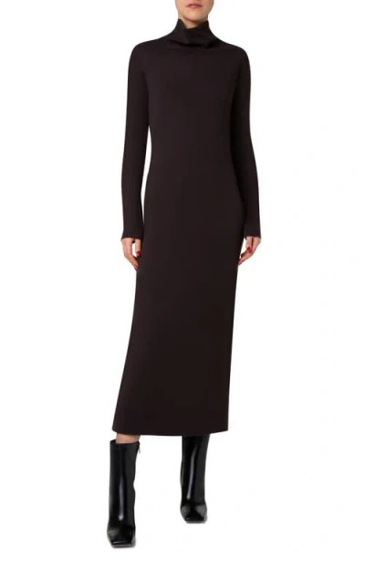 Akris Long Sleeve Wool Jersey Midi Dress In Mocca