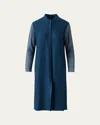 Akris Long Structured Line Knit Coat In Blue
