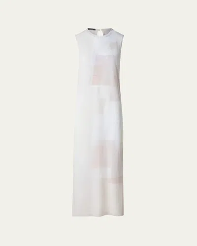 AKRIS LONG TRAPEZOID INTARSIA KNIT DRESS
