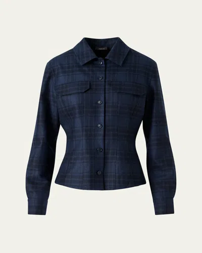 Akris Long-sleeve Check Flannel Shirt In Denim Black