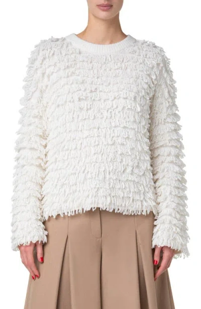 Akris Loop Knit Wool Blend Crewneck Sweater In Ecru