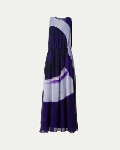 Akris Loop-print Elastic Silk Crepe Gown In Purple-greige