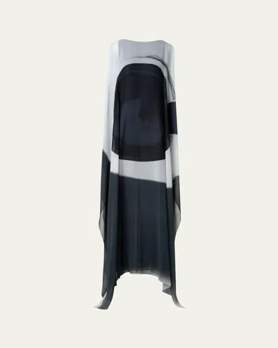Akris Loop Print Silk Georgette Cape Gown In Black-greige