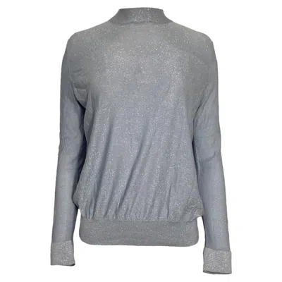 Akris Lurex Mock Neck Knit Sweater In Light Blue Silk