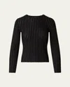 Akris Lurex Pinstripe Fitted Wool Sweater In Black-gold