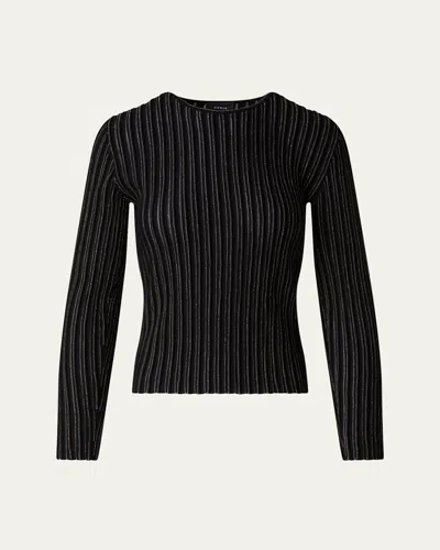 Akris Lurex Pinstripe Fitted Wool Sweater In Black-gold