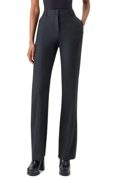 Akris Marilyn High Waist Wool & Silk Flannel Pants In Black