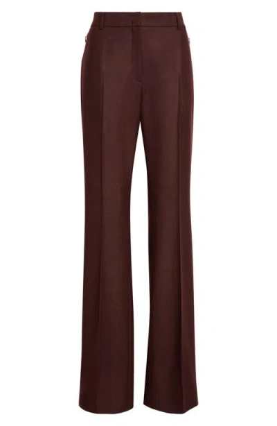 Akris Marilyn High Waist Wool & Silk Flannel Pants In Brown