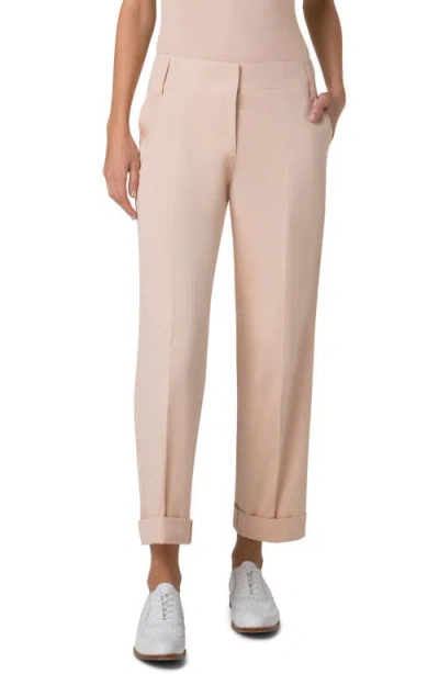 Akris Marlin Cuff Hem Double Face Cotton & Silk Blend Pants In Seashell