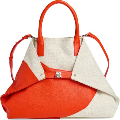 Akris Medium Ai Canvas & Leather Convertible Shoulder Tote