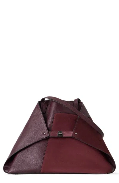 Akris Medium Ai Leather & Suede Convertible Shoulder Tote In Burgundy