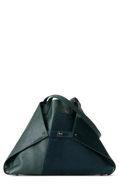 Akris Medium Ai Leather & Suede Convertible Shoulder Tote In Gallus Green