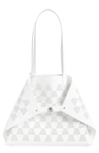 Akris Medium Ai Perforated Leather Tote In White