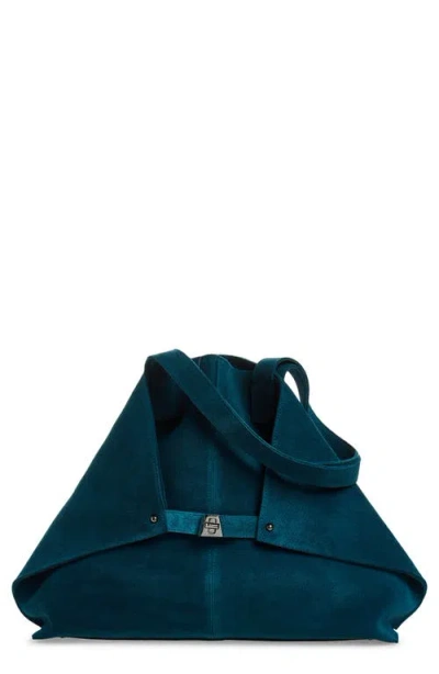Akris Medium Ai Suede Convertible Shoulder Tote In Blue