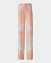 Akris Melin Chiaroscuro-print Straight-leg Silk Crepe Pants In Seashell