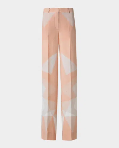 Akris Melin Chiaroscuro-print Straight-leg Silk Crepe Pants In Seashell