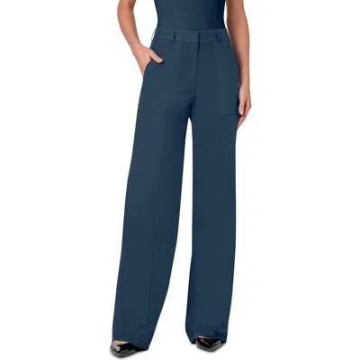 Akris Melin Wide Leg Cotton Poplin Pants In Blue