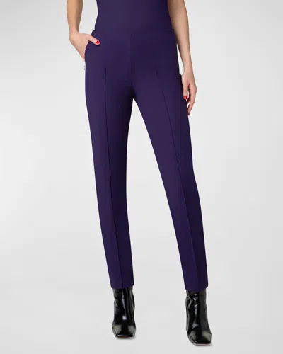 Akris Melissa Stretch-techno Cotton Slim-leg Ankle Pants In Dark Purple