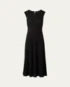 Akris Metallic Pinstripes Knit Sleeveless Midi Dress In Black-gold