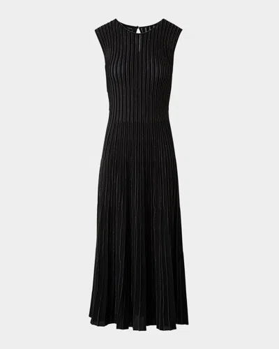 AKRIS METALLIC PINSTRIPES KNIT SLEEVELESS MIDI DRESS