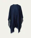 Akris Metallic Wool-cashmere Fringed Cape Scarf In Blue