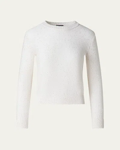 Akris Micro Sequin Linen-blend Crewneck Sweater In Ecru
