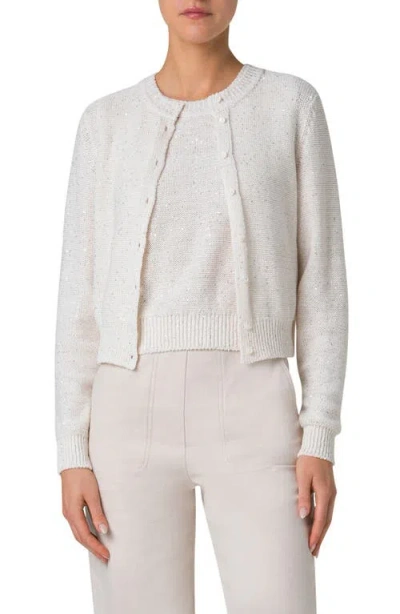 Akris Microsequin Linen Blend Cardigan In Ecru