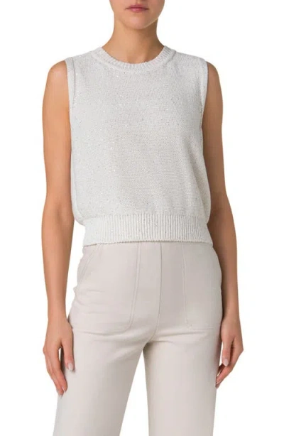 Akris Microsequin Linen Blend Sleeveless Sweater In Ecru
