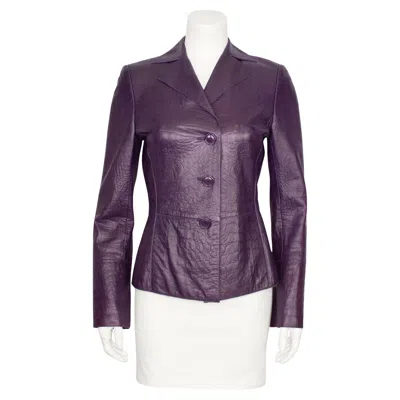 Pre-owned Akris Mid 2000's  Plum Crocodile Embossed Leather Jacket In Black