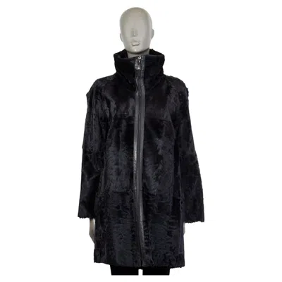 Pre-owned Akris Midnight Blue Viscose & Shearling Reversible Coat Jacket 34 Xs