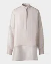 Akris Mixed-media Linen Toile Striped Organza Tunic Blouse In Greige