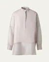 Akris Mixed-media Linen Toile Striped Organza Tunic Blouse In Greige
