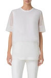 Akris Mixed-media Linen Striped Organza Short-sleeve Blouse In Ecru