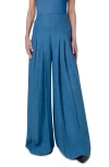 AKRIS MIYUKI WIDE LEG PLEATED LINEN GABARDINE PANTS