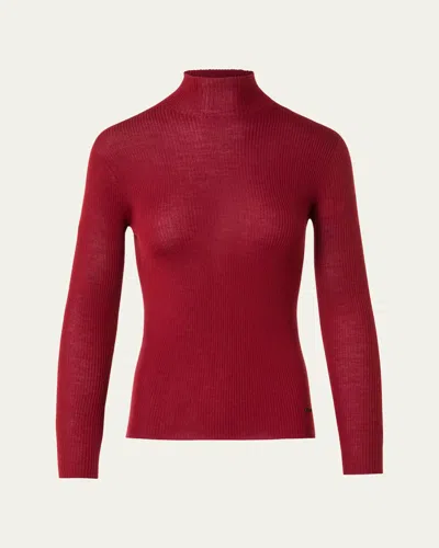 Akris Mock-neck Cashmere-silk Fine Rib Sweater