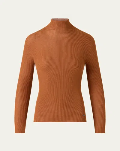 Akris Mock-neck Cashmere-silk Fine Rib Sweater