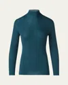Akris Mock-neck Cashmere-silk Fine Rib Sweater In Green