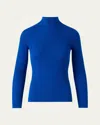 Akris Mock-neck Cashmere-silk Fine Rib Sweater In Blue