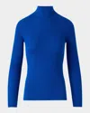 Akris Mock-neck Cashmere-silk Fine Rib Sweater In Blue