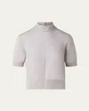 Akris Mock Neck Short Sleeve Cashmere Sweater In Greige