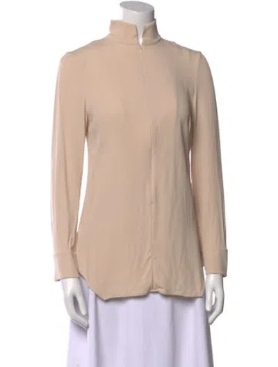 Pre-owned Akris Mock Neck Long Sleeve Blouse In Neutral
