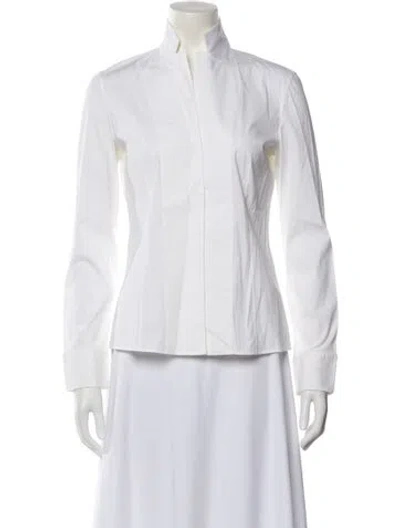 Pre-owned Akris Mock Neck Long Sleeve Button-up Top In White