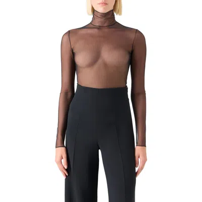 Akris Mock Neck Sheer Tulle Top In Black