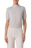 Akris Mock Neck Short Sleeve Cashmere Sweater In Greige