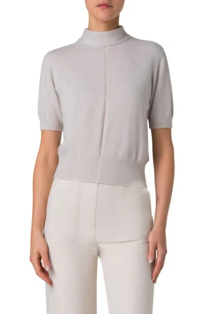 Akris Mock Neck Short Sleeve Cashmere Sweater In Greige