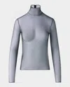 Akris Mock-neck Stretch Tulle Fitted Long-sleeve Shirt In Gray