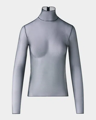 Akris Mock-neck Stretch Tulle Fitted Long-sleeve Shirt In Gray