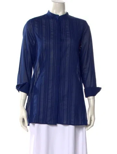 Pre-owned Akris Mock Neck Three-quarter Sleeve Blouse In Blue
